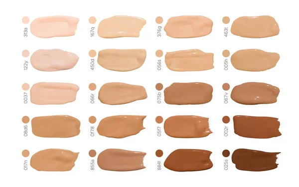 Color Cosmetic Foundation Smudges. Maquiagem Concealer Drops. Amostra Feminina Bege. Face Care Background. Fundação — Vetor de Stock