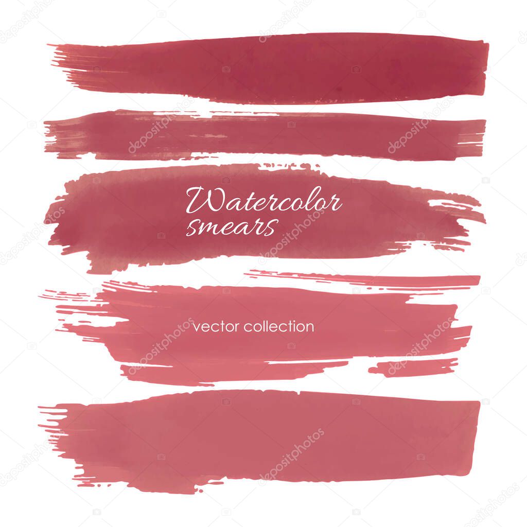 Water Pastel Brushes Set. Strokes Elements. Abstract Graphic Design. Hand Paint Splash Border. Grunge Brushes Pink.