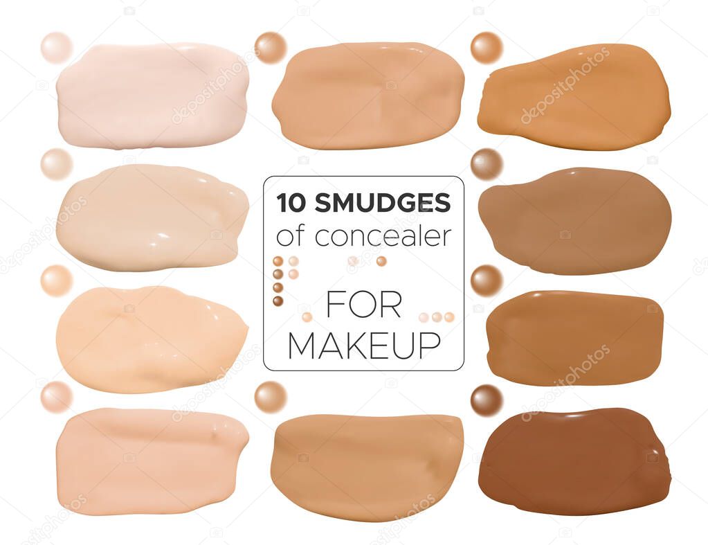 Paint Liquid Foundation Smudges. Makeup Concealer Gel. Vector Realistic Swatch. Face Shade Brush. Brown Foundation