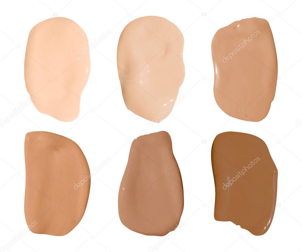 Beige Foundation Smudges. Makeup Concealer Smears. Vector Fashion Cream. Face Care Product. Paint Liquid Foundation
