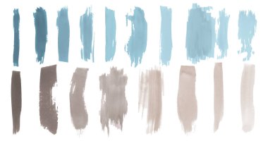 Kahverengi Su Fırça darbeleri. Grafiksel El Çizim Lekeleri. Grunge Stripes Banner. Mavi Suluboya Vuruşu Elementi.