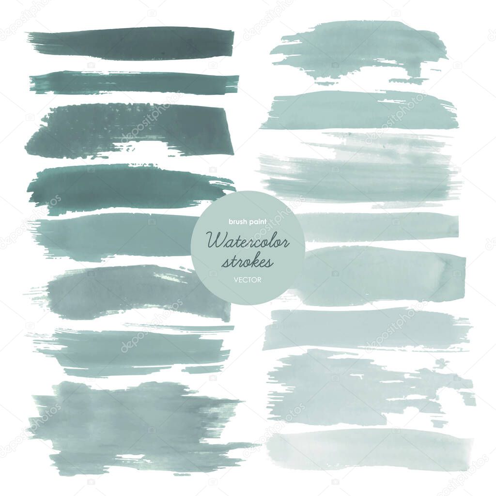 Watercolor Paintbrush Splatter. Teal Grunge Texture. Vector Traced Lines. Graphic Paintbrush Background. Spray