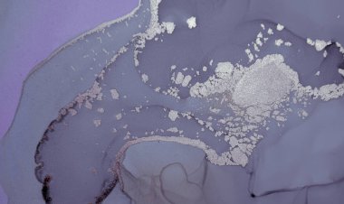 Mor Sıvı Boya Dalgaları. Metalik Gri Akrilik