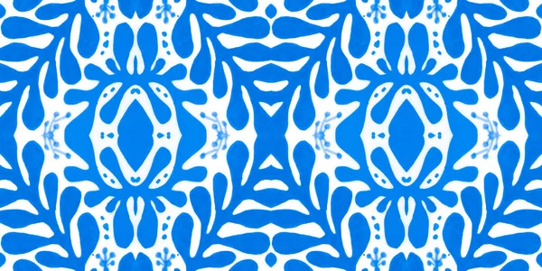 Акварель Майолика Бесшовная Португальская Керамика Цветочный Испанский Узор Марокканский Декоративный — стоковое фото