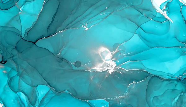 Υδατογραφία Ocean Περίληψη Αλκοόλ Μελανιού Trendy Μπλε Υγρό Μοτίβο Πράσινο — Φωτογραφία Αρχείου
