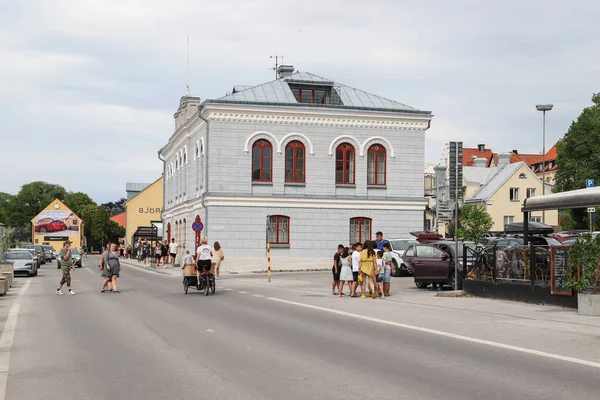 Vervoer Mensen Straat Van Kleine Stad Zweden — Stockfoto