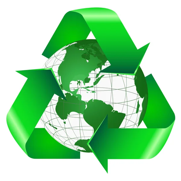 Σύμβολο ανακύκλωσης τυλιγμένο γύρω από τη γη — Διανυσματικό Αρχείο