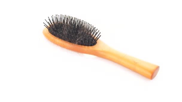 Hair Loss Wooden Comb Burnt Hair Stress Coronavirua White Background — Stock Video