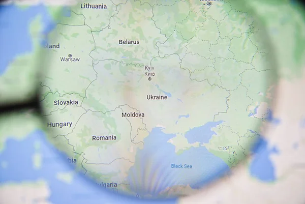 Uzhhorod Ucrania Junio 2022 Mapa Ucrania Través Una Lupa Imagen de archivo