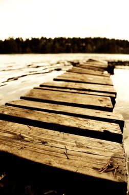 ahşap iskele lth rusian Gölü.