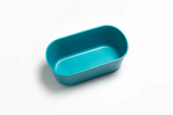 Plastikowy Niebieski Koszyk Żywności Izolowany Białym Tle Fotografia Wysokiej Rozdzielczości — Zdjęcie stockowe