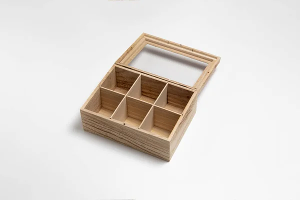 Holz Tee Box Mit Fenster Isoliert Auf Weißem Hintergrund Hochauflösendes — Stockfoto