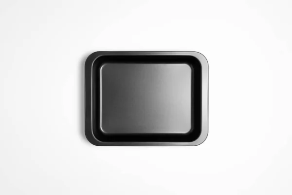 Metalen Ovenschaal Geïsoleerd Witte Achtergrond Hoge Resolutie Foto Bovenaanzicht Mock — Stockfoto