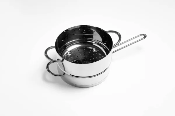 Pot Cuisson Acier Inoxydable Isolé Sur Fond Blanc Pot Cuisine — Photo