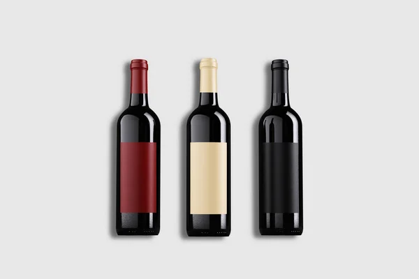 Bouteilles Vin Avec Étiquette Vierge Isolée Sur Fond Blanc Rendu — Photo