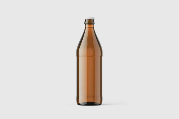 Botella Cerveza Marrón Aislada Sobre Fondo Blanco Representación Mock — Foto de Stock