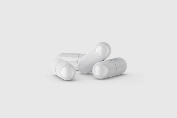 白い背景に分離された白い錠剤カプセル 3Dレンダリング モックアップ — ストック写真