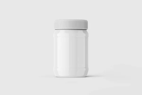 Witte Glanzende Plastic Pot Met Deksel Voor Sportpoeder Eiwitten Vitaminen — Stockfoto