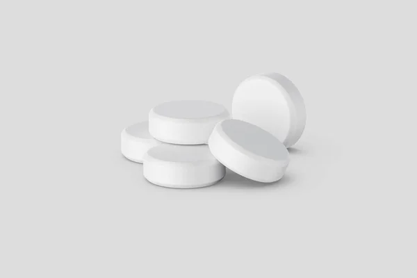 Pastillas Tabletas Redondeadas Médicas Blancas Aisladas Sobre Fondo Blanco Representación — Foto de Stock