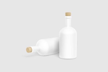 Beyaz arka planda izole edilmiş boş seramik şarap şişesi. 3 boyutlu görüntüleme. Model