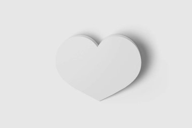 Kalp şeklinde bir kart beyaz arka planda izole edilmiş. 3 boyutlu görüntüleme. Model