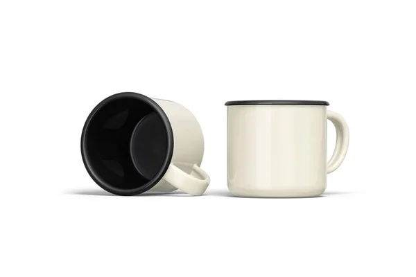 Caneca Esmalte Branco Isolada Sobre Fundo Branco Renderização Mock — Fotografia de Stock