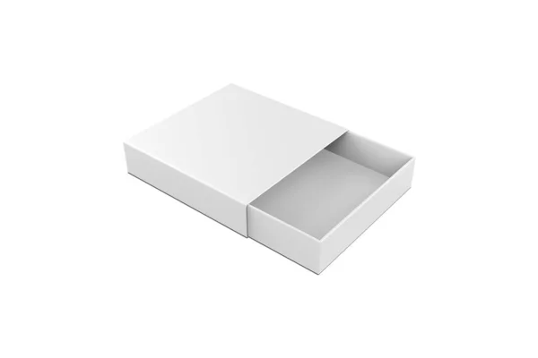 Mockup Caixa Deslizante Papelão Branco Com Fita Gaveta Isolada Fundo — Fotografia de Stock