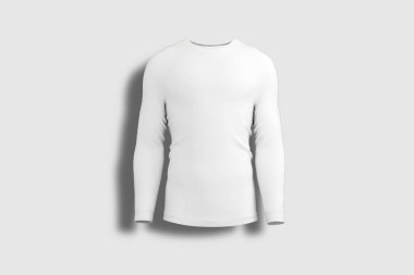 Beyaz adamın beyaz arka planda uzun kollu tişörtü. 3 boyutlu görüntüleme. Model