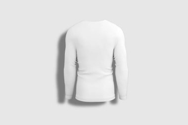 Beyaz adamın beyaz arka planda uzun kollu tişörtü. 3 boyutlu görüntüleme. Model