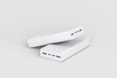 Güç bankası modeli beyaz arka planda izole edildi. 3 boyutlu görüntüleme. Model