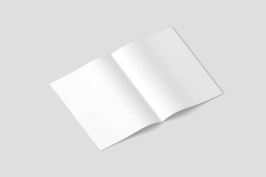 Beyaz arkaplanda boş bir A4 model broşürü var. 3 boyutlu görüntüleme. Model