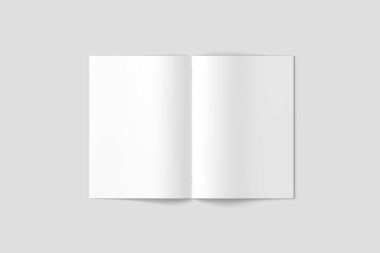 Beyaz arkaplanda boş bir A4 model broşürü var. 3 boyutlu görüntüleme. Model