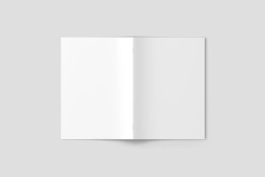 Beyaz arkaplanda boş bir A4 model broşürü var. 3 boyutlu görüntüleme. Model