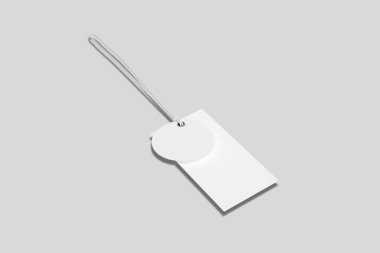 Beyaz arkaplanda izole edilmiş boş ipliğe sahip boş etiket. 3 boyutlu görüntüleme. Model