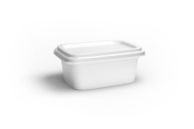 Plastik yemek kabı beyaz arka planda izole edilmiş. 3 boyutlu görüntüleme. Model