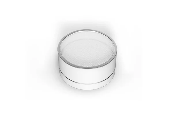 Fehér Vezeték Nélküli Hordozható Bluetooth Hangszóró Elszigetelt Fehér Háttérrel Renderelés — Stock Fotó
