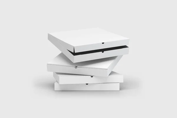 Cajas Pizza Cartón Para Diseño Aislado Sobre Fondo Blanco Representación — Foto de Stock