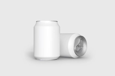 Beyaz arka planda izole edilmiş beyaz soda kutuları. 3 boyutlu görüntüleme. Model