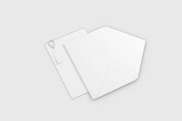 白い背景に隔離された招待状カードとブランクホワイトエンベロープモックアップ 3Dレンダリング モックアップ — ストック写真