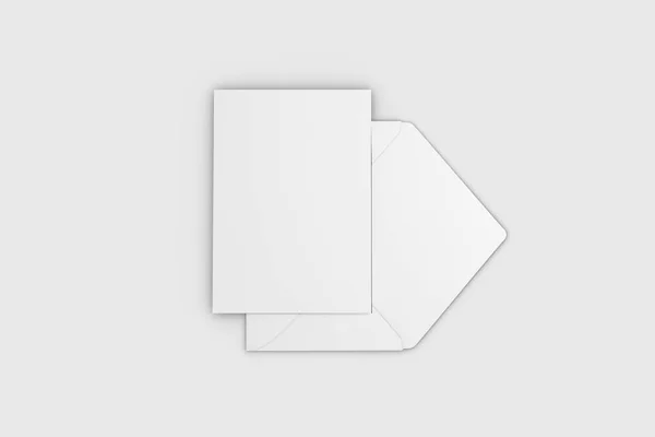 Blanco Witte Envelop Mockup Met Een Uitnodigingskaart Geïsoleerd Witte Achtergrond — Stockfoto