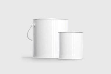 Beyaz arka planda izole edilmiş boş boya kutuları. 3 boyutlu görüntüleme. Model