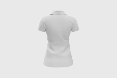 Beyaz arka planda izole edilmiş şablon için kadınların beyaz kısa kollu polo gömleği. 3 boyutlu görüntüleme. Model. Arka taraf..