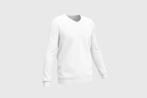 白色运动衫模板 套筒空白 长袖子 白色背景隔离 3D渲染 Mock 前面的视图 — 图库照片