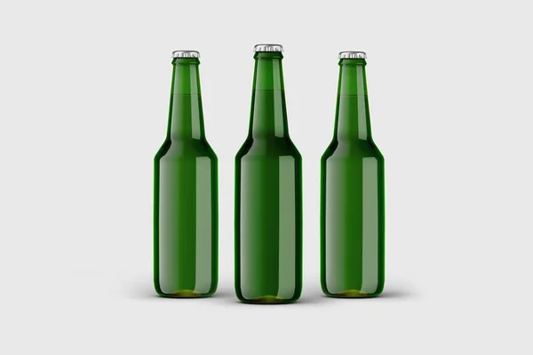 Beyaz Arka Planda Izole Edilmiş Yeşil Bir Şişede Bira Boyutlu — Stok fotoğraf