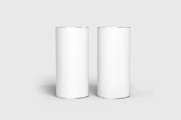 White Blank Tin Burkar Håna Cylindriska Förpackningar Kaffe Isolerad Vit — Stockfoto