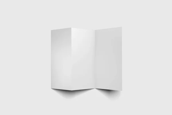 Leere Weiße Dreifach Gefaltete Booklet Attrappe Geöffnet Und Geschlossen Isoliert Stockbild