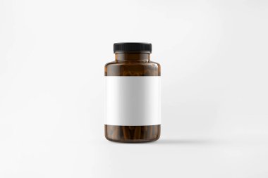 Kehribar Ek Şişesi beyaz arka planda izole edilmiş. 3 boyutlu görüntüleme. Model. Ön görünüm..