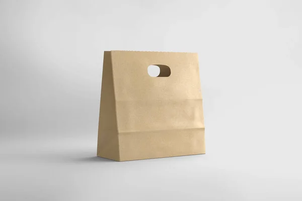 棕色纸袋 用于去除白色背景上的孤立物 3D渲染 你这傻瓜 — 图库照片