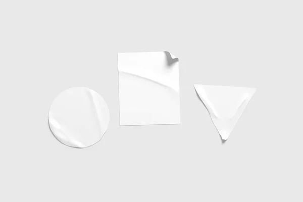 Λευκά Αυτοκόλλητα Μακιγιαρισμένα Κενές Ετικέτες Διαφορετικών Σχημάτων Αυτοκόλλητα Μπαλώματα Για — Φωτογραφία Αρχείου