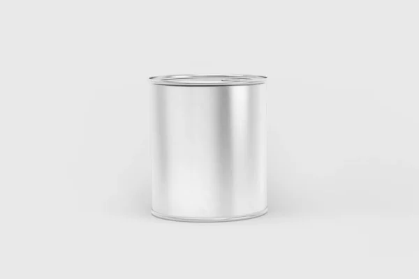 あなたのデザインのための缶詰金属パッケージテンプレート 食品用アルミ缶 白を背景に隔離されたスチールパッケージ 3Dレンダリング モックアップ Front View — ストック写真
